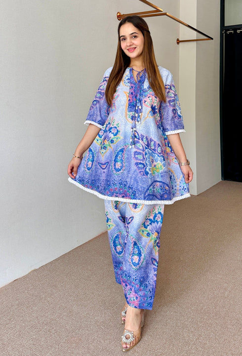 Blue Festive Schiffi Kurta Set